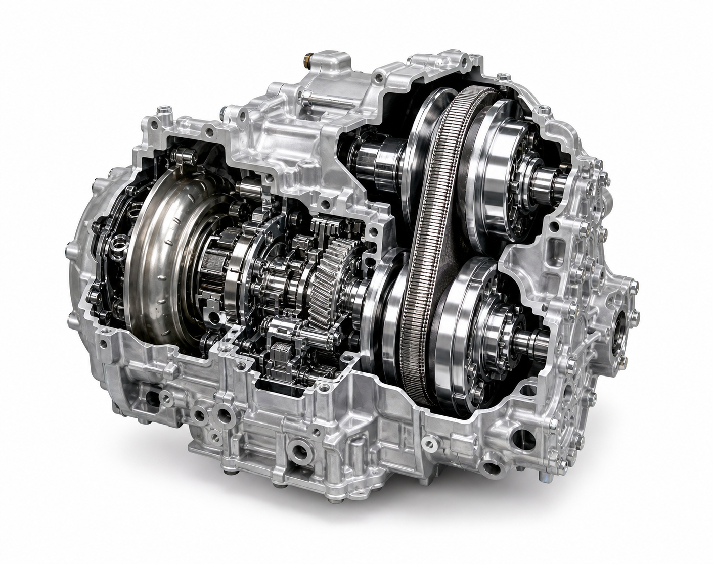 Transmisión CVT con poleas y banda de acero